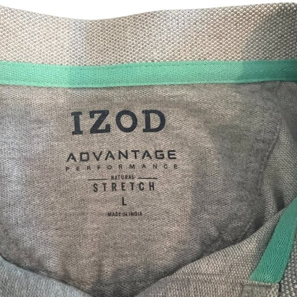Men's Izod Advantage Performance Grey/Teal‎ Logo Polo Shirt Size Large - Picture 3 of 3